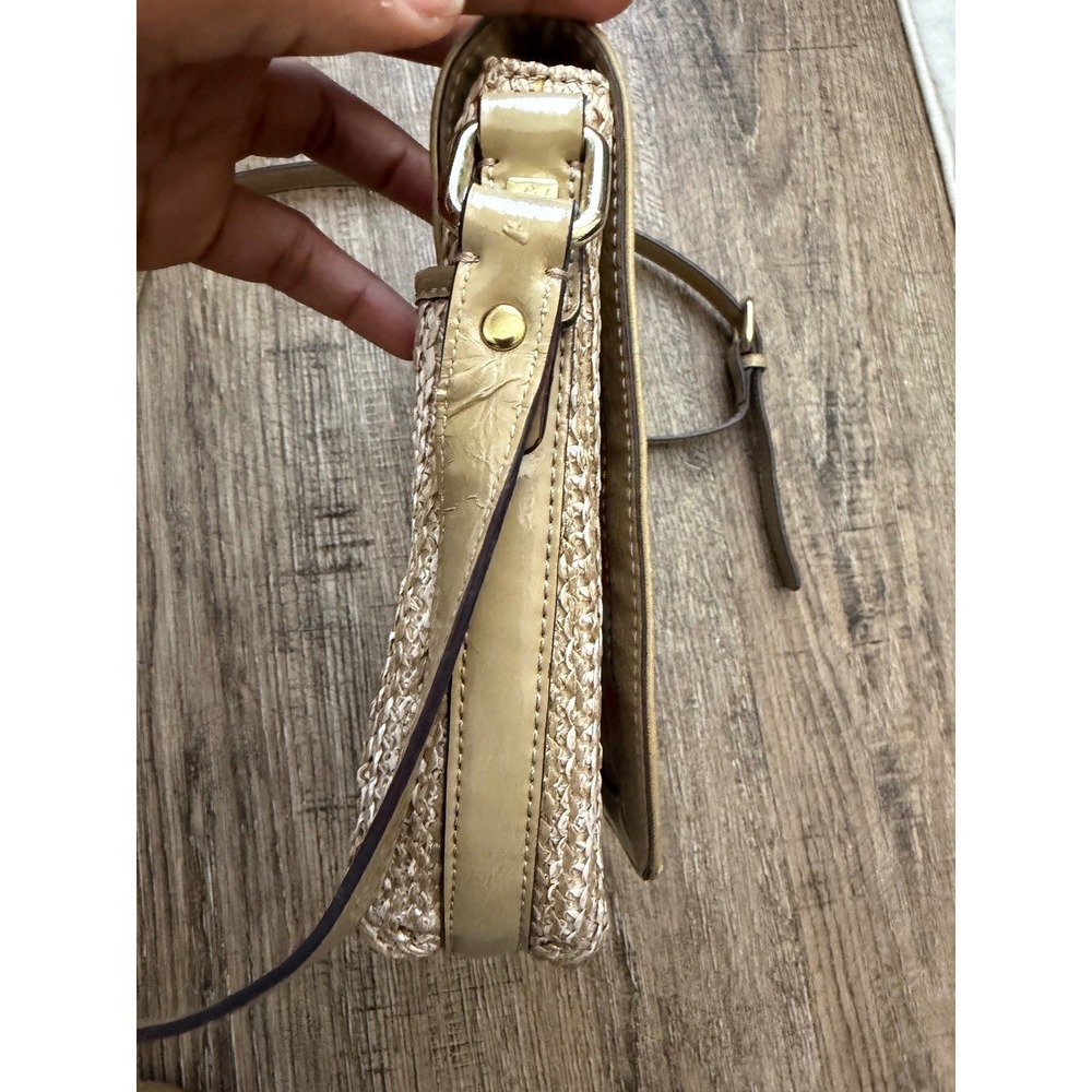 Sarah Violet Straw Woven Crossbody Bag Tan Patent Trim Small Summer Purse‎ - Picture 12 of 16